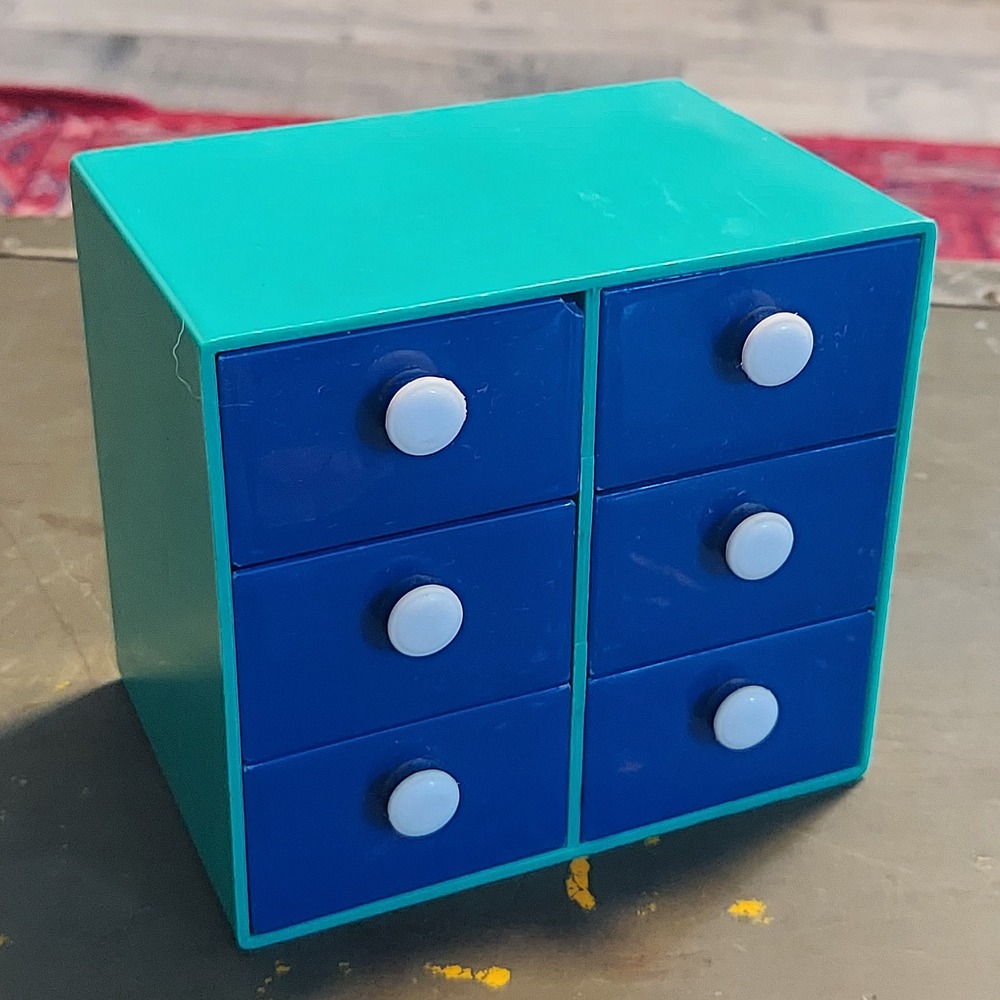Mini Plastic 6 Drawer Storage Chest Teal Blue Desktop Organizer Trinket Box